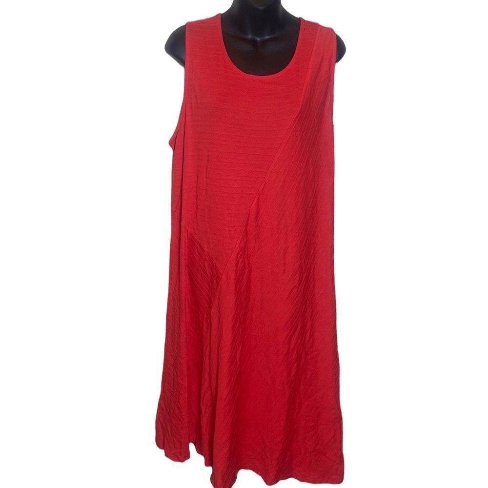 Soft surroundings cherry red sleeveless hidden striped dress large